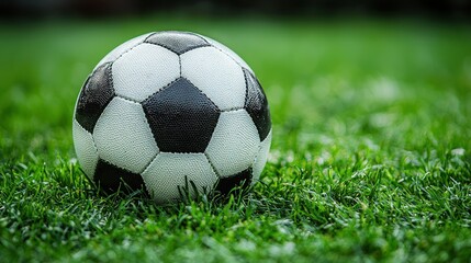 Fototapeta premium Soccer Ball on Lush Green Field: A Classic Image of Sport