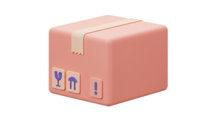 Isolated Parcel with Fragile and Warning Icons