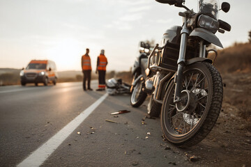 Close up of a motorcycle accident on the road	