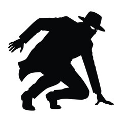 Spy sneaking in a crouched position silhouette vector design art and illustration