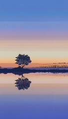 Stunning Sunset Over Serene Lake with Vibrant Orange Sky and Perfect Reflection – Peaceful Morning or Evening Landscape with Trees, Water, and Clouds