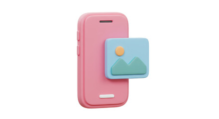 Isolated Pink Smartphone with Landscape Image Gallery Icon