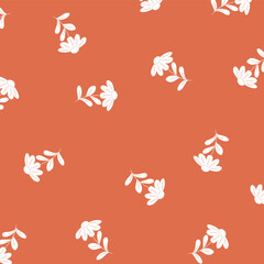 Floral Vector Background with White Daisy Silhouettes on Orange