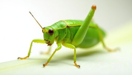 Green leafhopper isolated against white backdrop, macro, arthropod, leafhopper