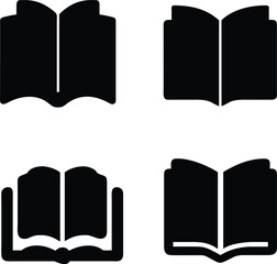 silhouette Open black book side perspective drawing icons minimal back book notebook on the upside down outline laying