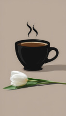 Steaming Hot Coffee Cup Vector Illustration - Cafe Beverage, Espresso, Cappuccino, Mocha, Morning Drink Icon with Aroma