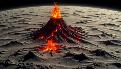 Volcanic eruption on a desolate alien planet