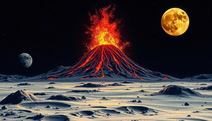 Volcanic eruption on a frozen moon