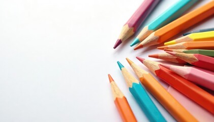 High angle view of scattered pencils on white , tools, graphite, sketching