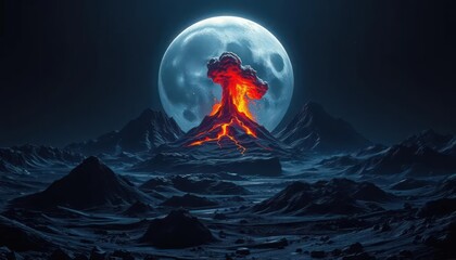 Volcanic Eruption Under a Full Moon