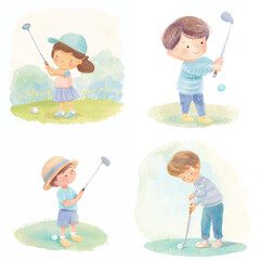 Adorable Child Golfer Illustration Pack

