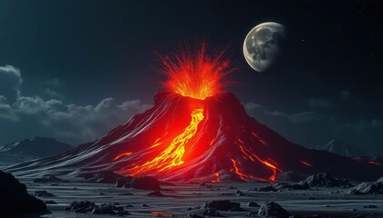 Volcano erupting at night (1)