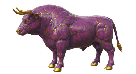 Isolated Purple Bull Sculpture with Golden Accents