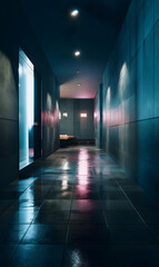 Fototapeta premium An alluring glimpse down a sleek corridor featuring modern architectural design and elegant lighting
