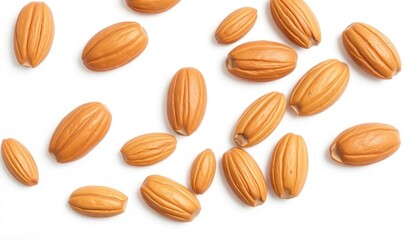 Almonds scattered on white background (6)