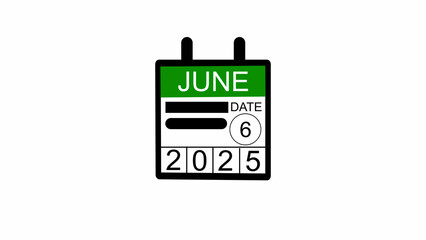 Fototapeta premium date 6 June 2025 illustration . calendar illustration on a black background. and stunning 4k illustration
