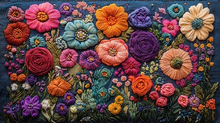 Vibrant Hand Embroidery Floral Tapestry Rich Colors