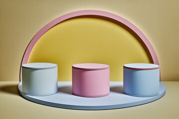 Pastel podiums, minimal design, display, products