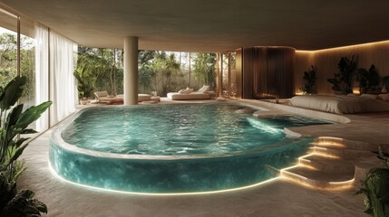 Luxury Indoor Spa with Teal Pool and Modern Design