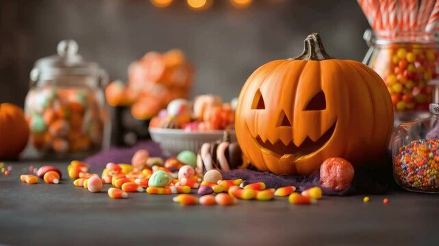 Spooky Halloween Treats Jack-o'-lantern and Assorted Candy