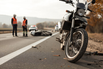 Fototapeta premium Close up of a motorcycle accident on the road 