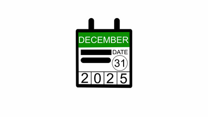 December 2025 year 31 date calendar illustration, on a white background.
