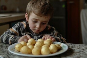 high quality picture of a display of potatoes in the plate on the marble surface