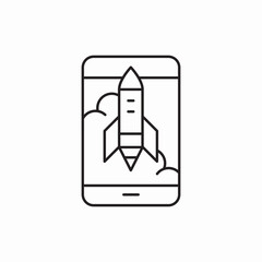 Mobile rocket launch startup icon vector sign