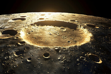 A detailed view of the lunar surface with a prominent crater.