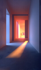 Corridor of light through architectural space evoking depth and perspective a surreal journey