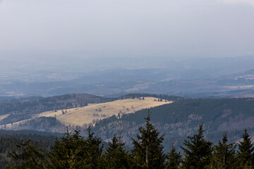 Mountain landscape. Eastern Sudetes on the border of Poland and the Czech Republic