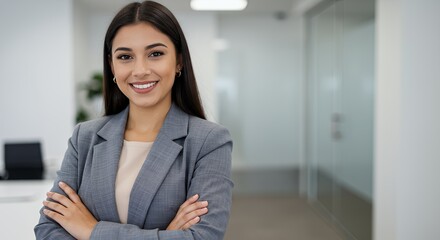 Fototapeta premium Smiling Businesswoman with Arms Crossed in Office