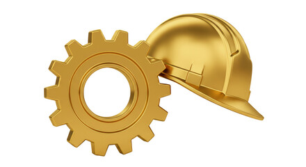 Fototapeta premium Isolated Golden Gear and Hard Hat