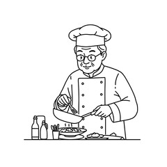Elderly chef cooking meal with care in a kitchen setting  
