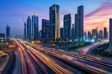 Obraz premium high quality visual of busy highway traffic light trails at night