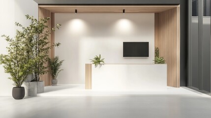 Modern minimalist reception area with natural elements