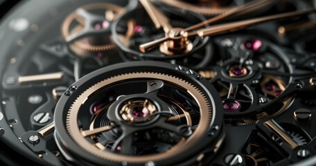 Intricate close-up of watch gears showcasing detailed craftsmanship and precision engineering.