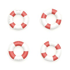 Set of Lifebuoy Lifesaver Icon Emergency Water Rescue Lifeguard Aid Protection Nautical Ocean Survival Equipment Vector Illustration