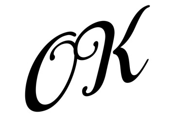 おしゃれな手書き風の、OK（オーケー）の文字のロゴマーク（カリグラフィー）

