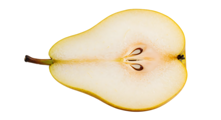Antecedentes transparentes, sección transversal de una pera de fruta cortada.