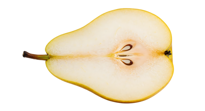 Antecedentes transparentes, sección transversal de una pera de fruta cortada.