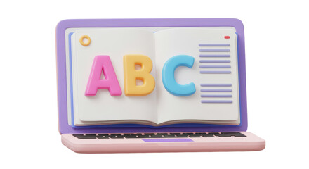 Isolated Laptop with ABC Book on Screen for Learning