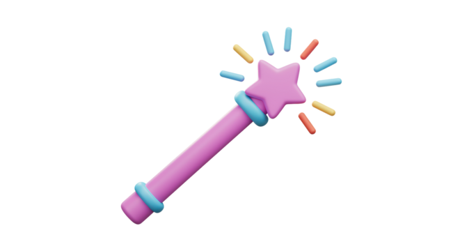 Isolated Cartoon Magic Wand with Star and Sparkles