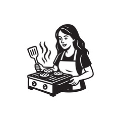 woman grilling burgers