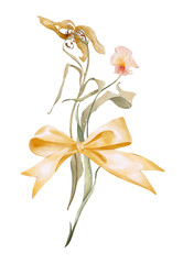 Watercolor bouquet with ribbon bow