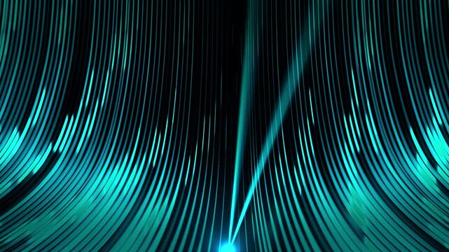 Green Fiber Optic Cables Flowing Toward Camera - Data Internet Concept