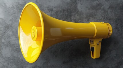 Bold yellow megaphone against a textured gray wall screams for attention