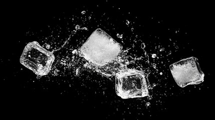 Ice Cubes Splashing on Black Background
