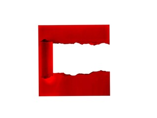 The white background in the image is an illustration of a red paper tearing in the middle to create a slit in the middle to be used as a colorful illustration of various artworks.