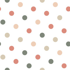 Minimal seamless polka dot pattern in pastel colors. Simple cute dotted Background. Great for baby shower themes, interior decor, kids fabric, stationery, fabric, gift wrap, nursery design